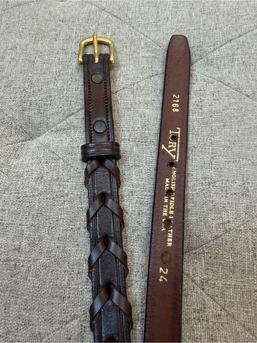 EUC TORY LEATHER REIN BELT BROWN RIDING BELT EQUESTRIAN BELT GIRLS SIZE 24